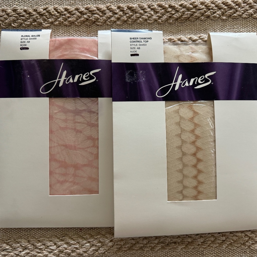 Hanes, 2 pairs, One Floral Gauze pattern and one Sheer Diamond, A/B